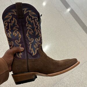 Ariat Brown Suede Men's Western Boots with Embroidered Shaft